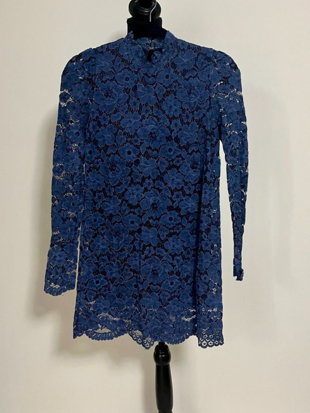#238 Zara Blue with Flowers Long Sleeve Short Dress